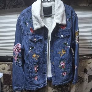 Blue Denim Jacket with Embroidery Size Large